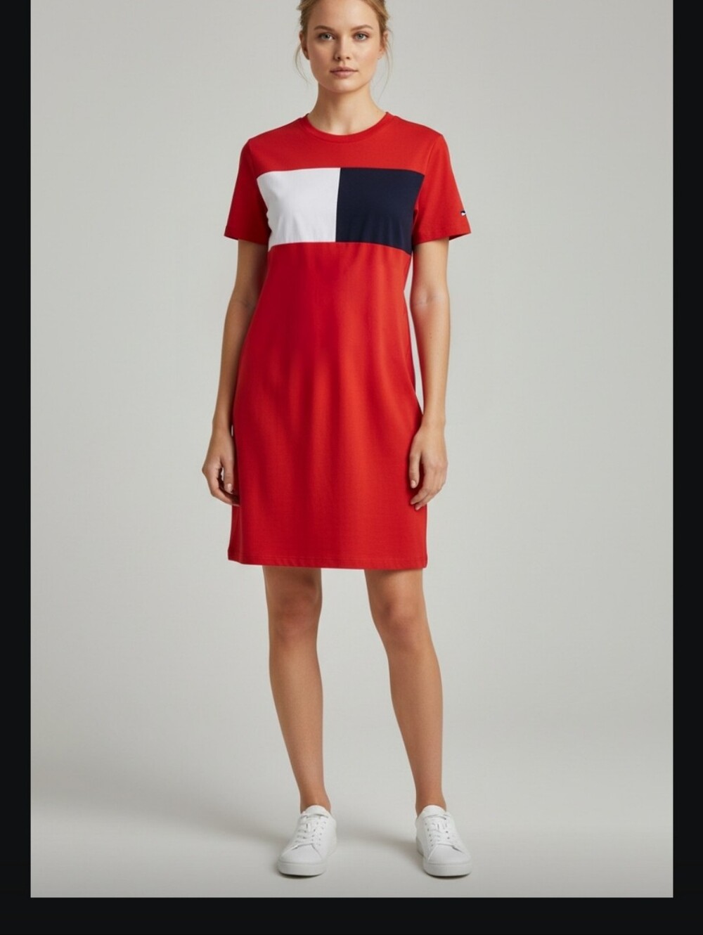 Tommy Hilfiger Red Colorblock Women's Shirt Dress Size Medium